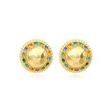 Boucles d'oreilles clips Gloria en résine dorée martelée et cristaux - vert Bleu vert