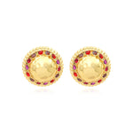 Boucles d'oreilles clips Gloria en résine dorée martelée et cristaux - rouge Rose rouge