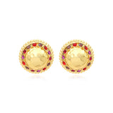 Boucles d'oreilles clips Gloria en résine dorée martelée et cristaux - rouge Rose rouge