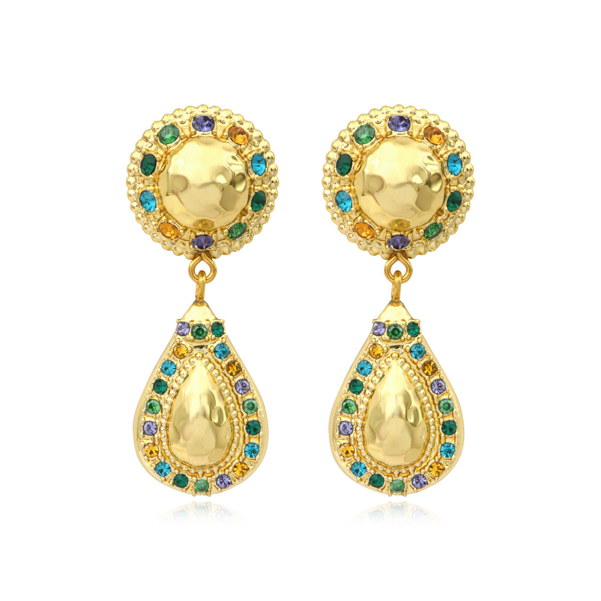 Boucles d'oreilles clips pendantes Gloria résine métallisée et cristaux - vert Bleu vert