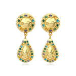 Boucles d'oreilles clips pendantes Gloria résine métallisée et cristaux - vert Bleu vert