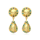 Boucles d'oreilles clips pendantes Gloria résine métallisée et cristaux - vert Bleu vert
