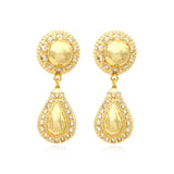 Boucles d'oreilles clips pendantes Gloria résine métallisée et cristaux - doré Dore