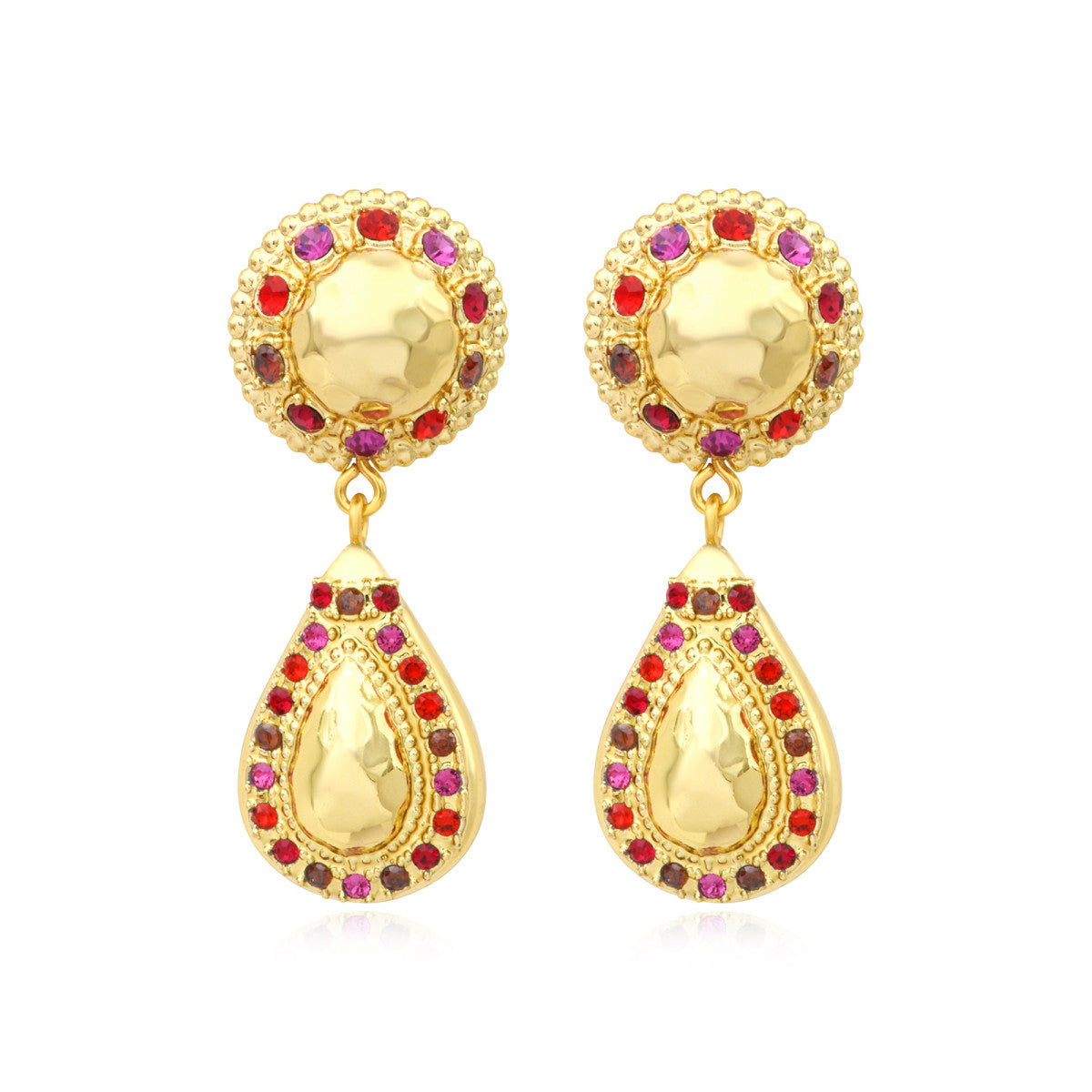 Boucles d'oreilles clips pendantes Gloria résine métallisée et cristaux - rouge Rose rouge