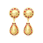 Boucles d'oreilles clips pendantes Gloria résine métallisée et cristaux - rouge Rose rouge