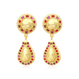 Boucles d'oreilles clips pendantes Gloria résine métallisée et cristaux - rouge Rose rouge