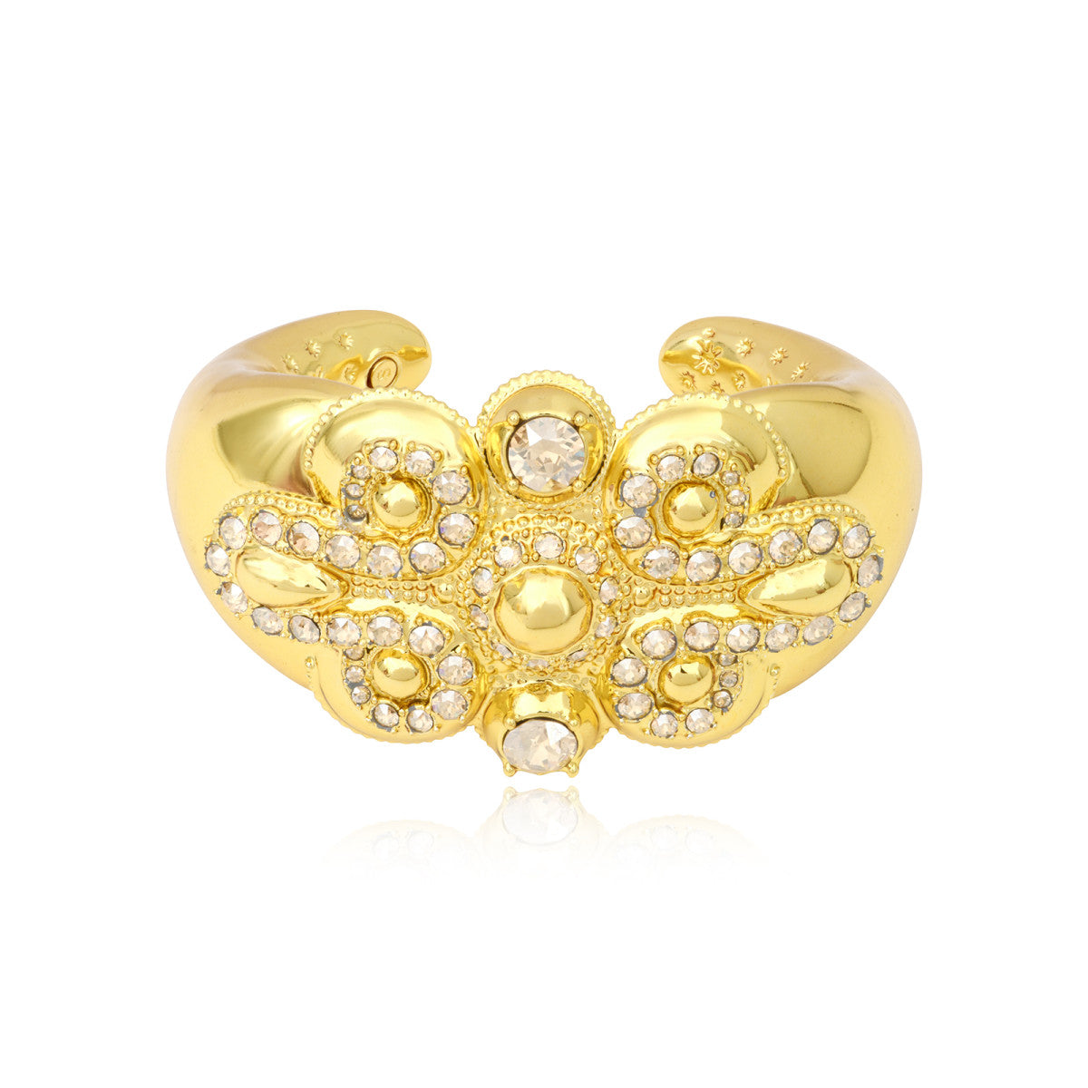 Bracelet manchette Gloria en résine métallisée et cristaux taille M - doré Dore