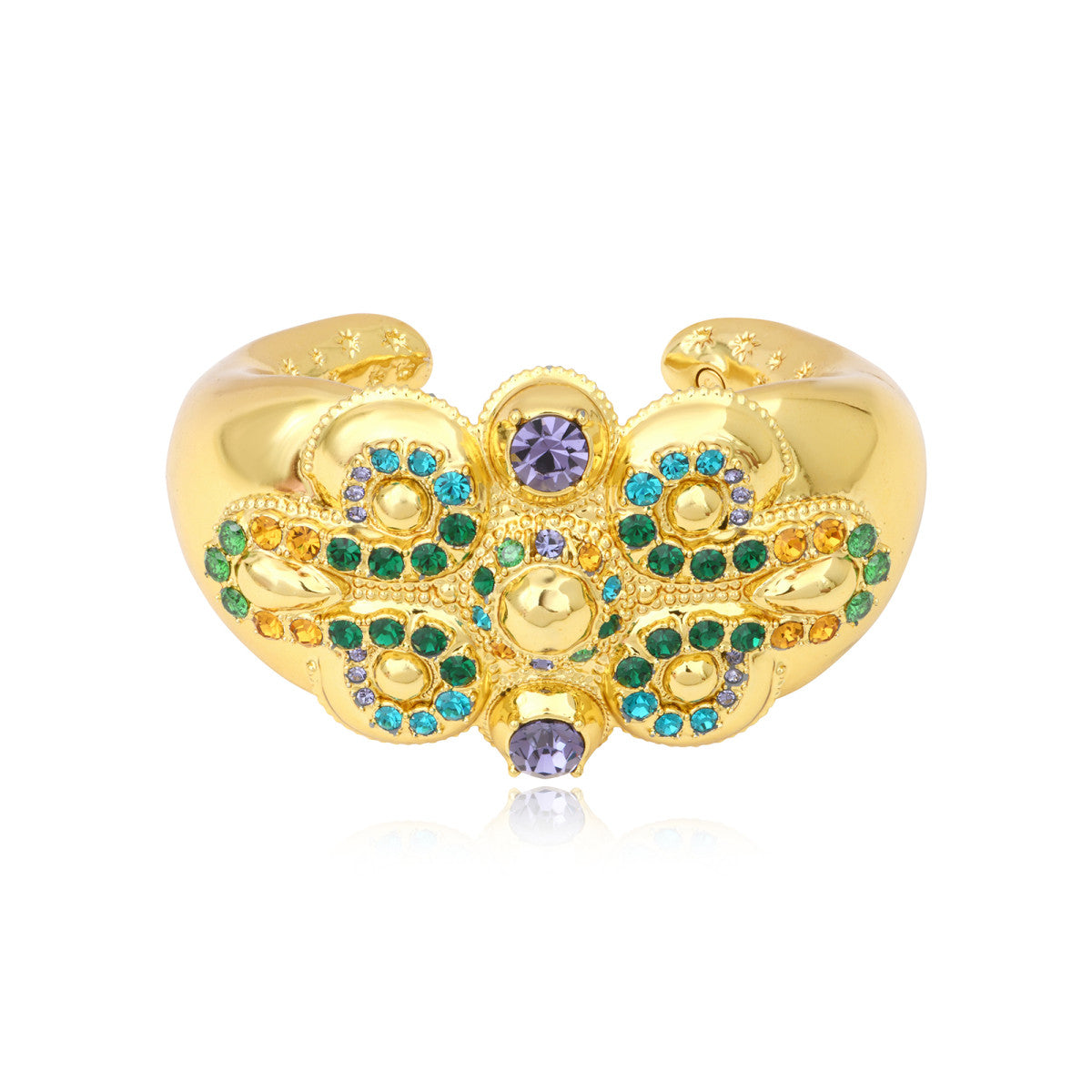 Bracelet manchette Gloria en résine métallisée et cristaux taille S - vert Bleu vert
