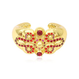 Bracelet manchette Gloria en résine métallisée et cristaux taille S - rouge Rose rouge