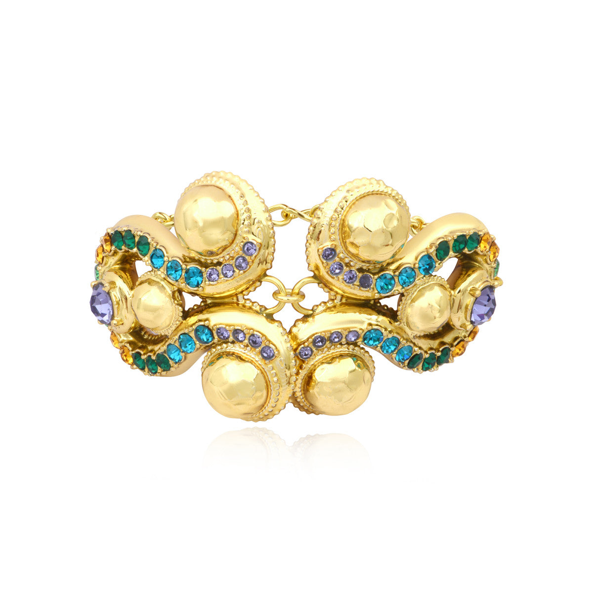 Bracelet chaine réglable Gloria en résine métallisée et cristaux - vert Bleu vert