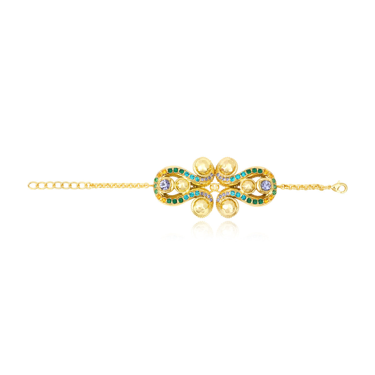 Bracelet chaine réglable Gloria en résine métallisée et cristaux - vert Bleu vert