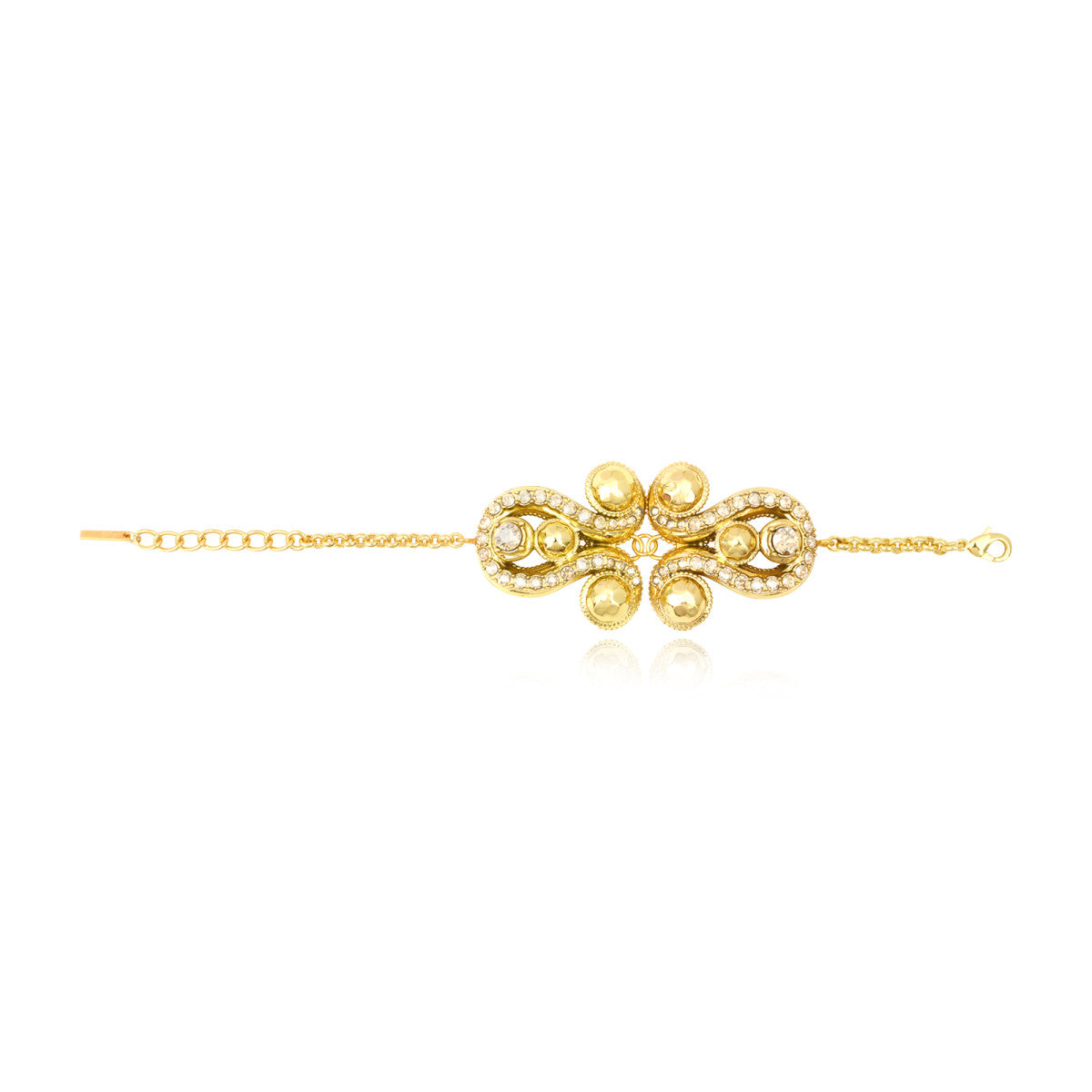 Bracelet chaine réglable Gloria en résine métallisée et cristaux - doré Dore