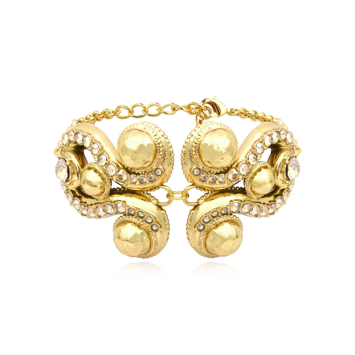 Bracelet chaine réglable Gloria en résine métallisée et cristaux - doré Dore