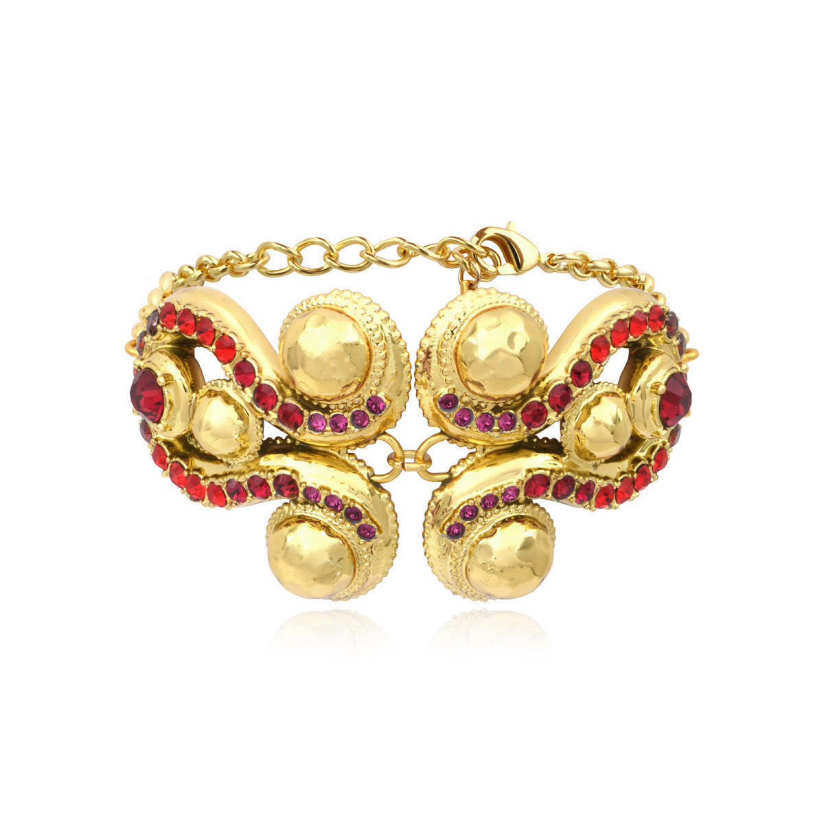 Bracelet chaine réglable Gloria en résine métallisée et cristaux - rouge Rose rouge