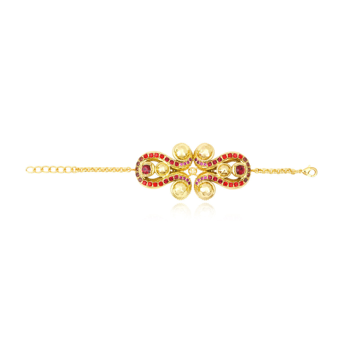 Bracelet chaine réglable Gloria en résine métallisée et cristaux - rouge Rose rouge