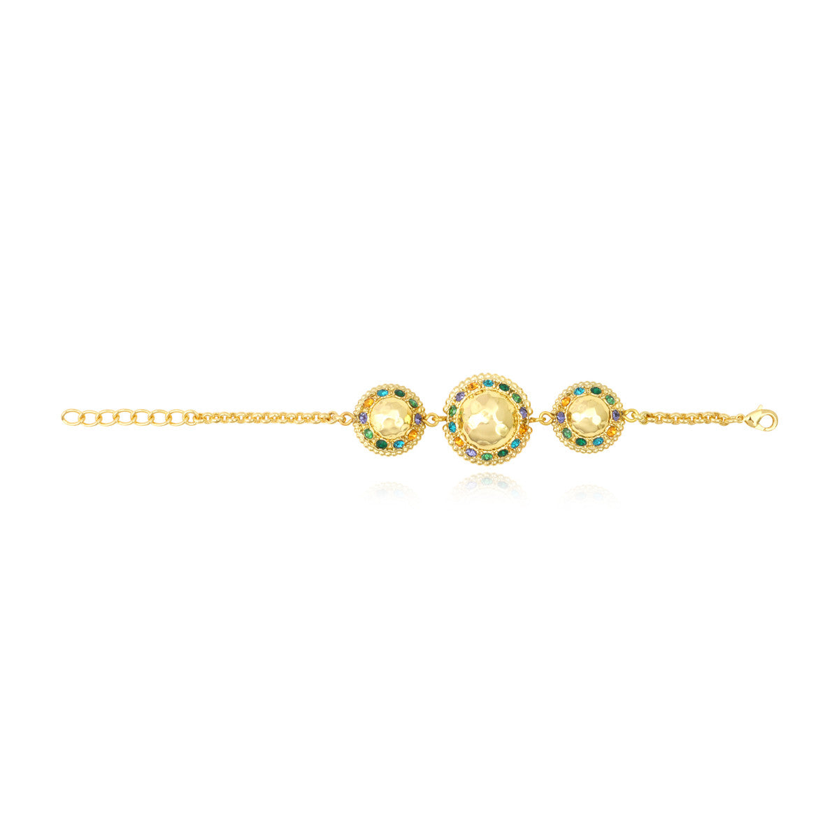 Bracelet chaine réglable Gloria résine métallisée et cristaux - vert Bleu vert