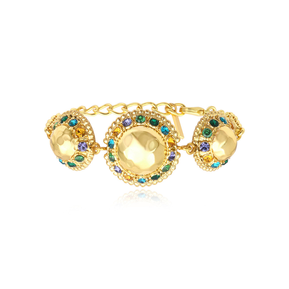 Bracelet chaine réglable Gloria résine métallisée et cristaux - vert Bleu vert
