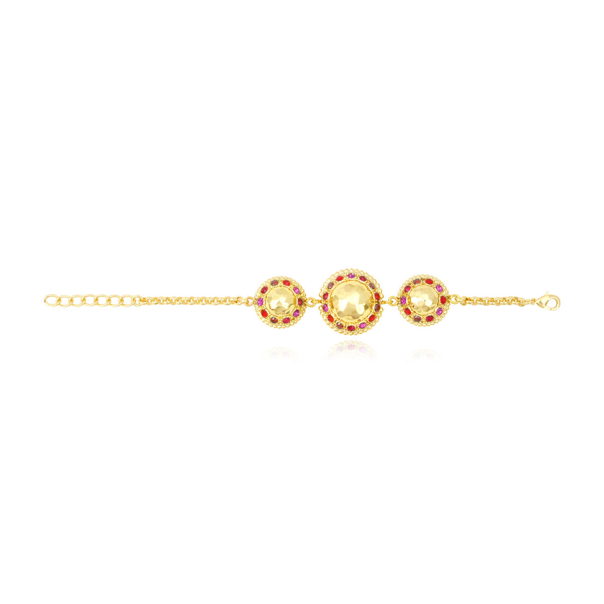 Bracelet chaine réglable Gloria résine métallisée et cristaux - rouge Rose rouge