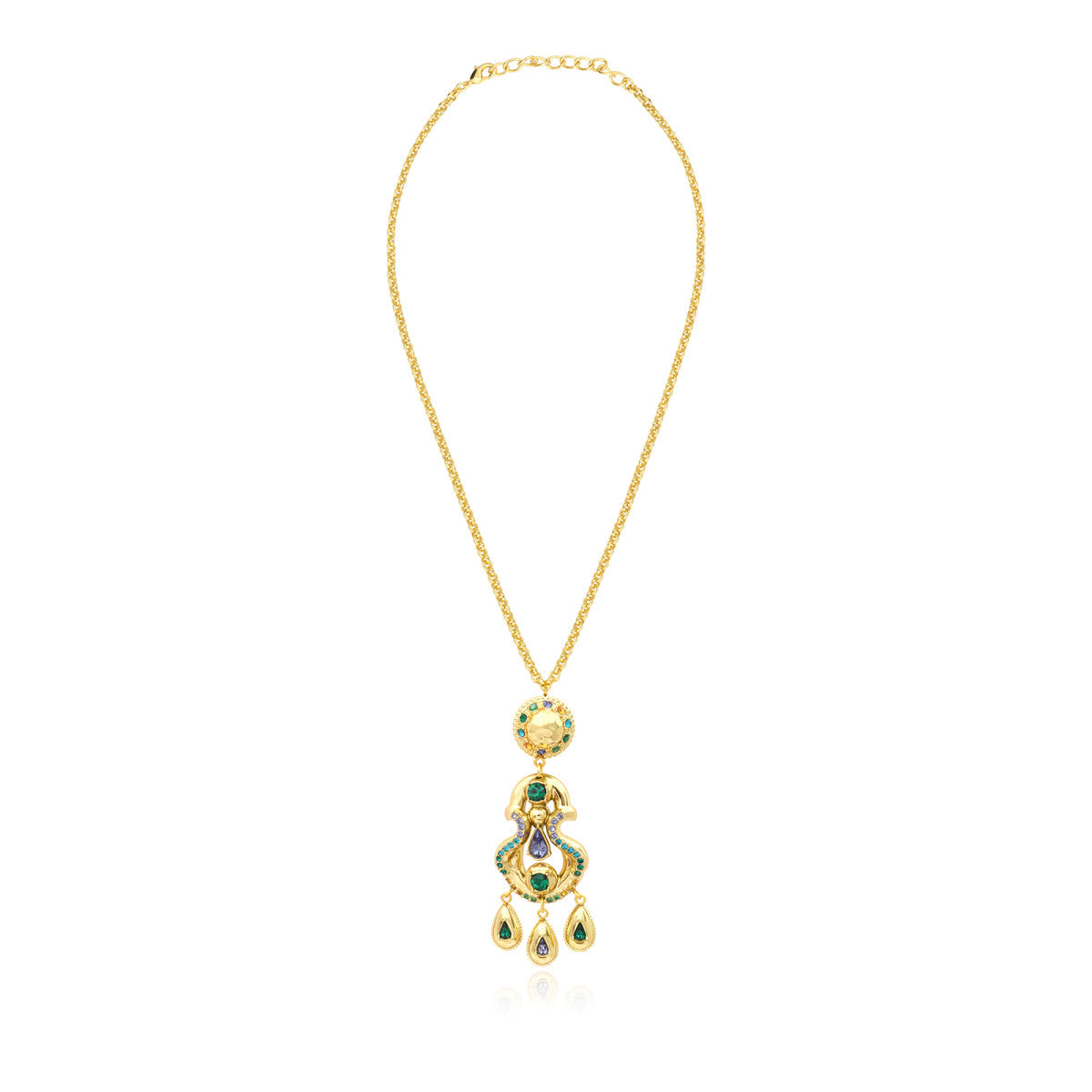 Collier pendentif Gloria en résine métallisée et cristaux - vert Bleu vert