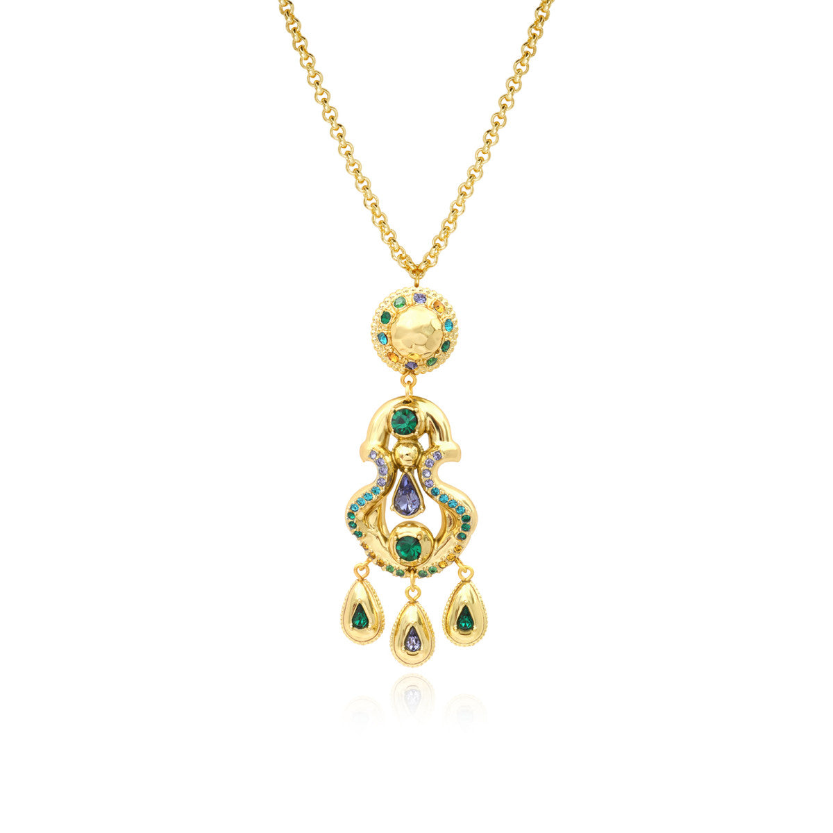 Collier pendentif Gloria en résine métallisée et cristaux - vert Bleu vert