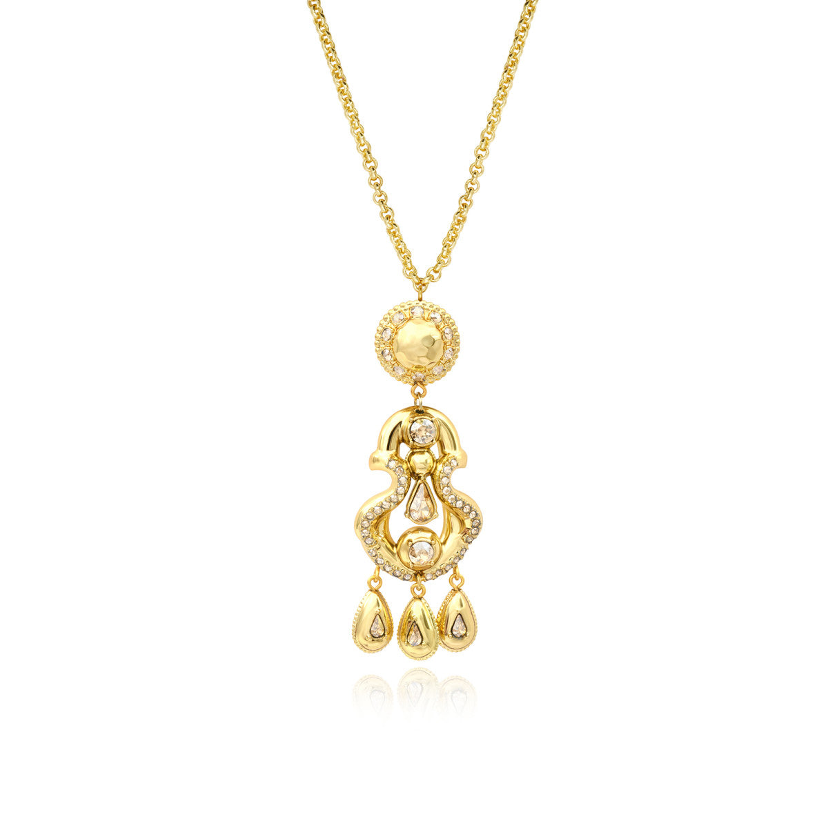 Collier pendentif Gloria en résine métallisée et cristaux - doré Dore