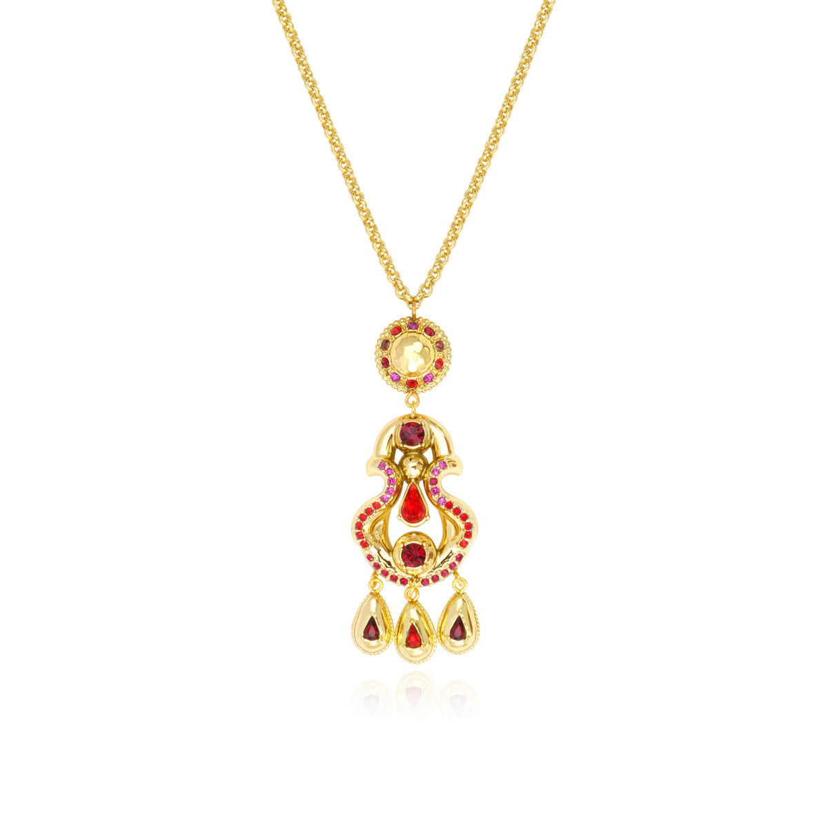 Collier pendentif Gloria en résine métallisée et cristaux - rouge Rose rouge