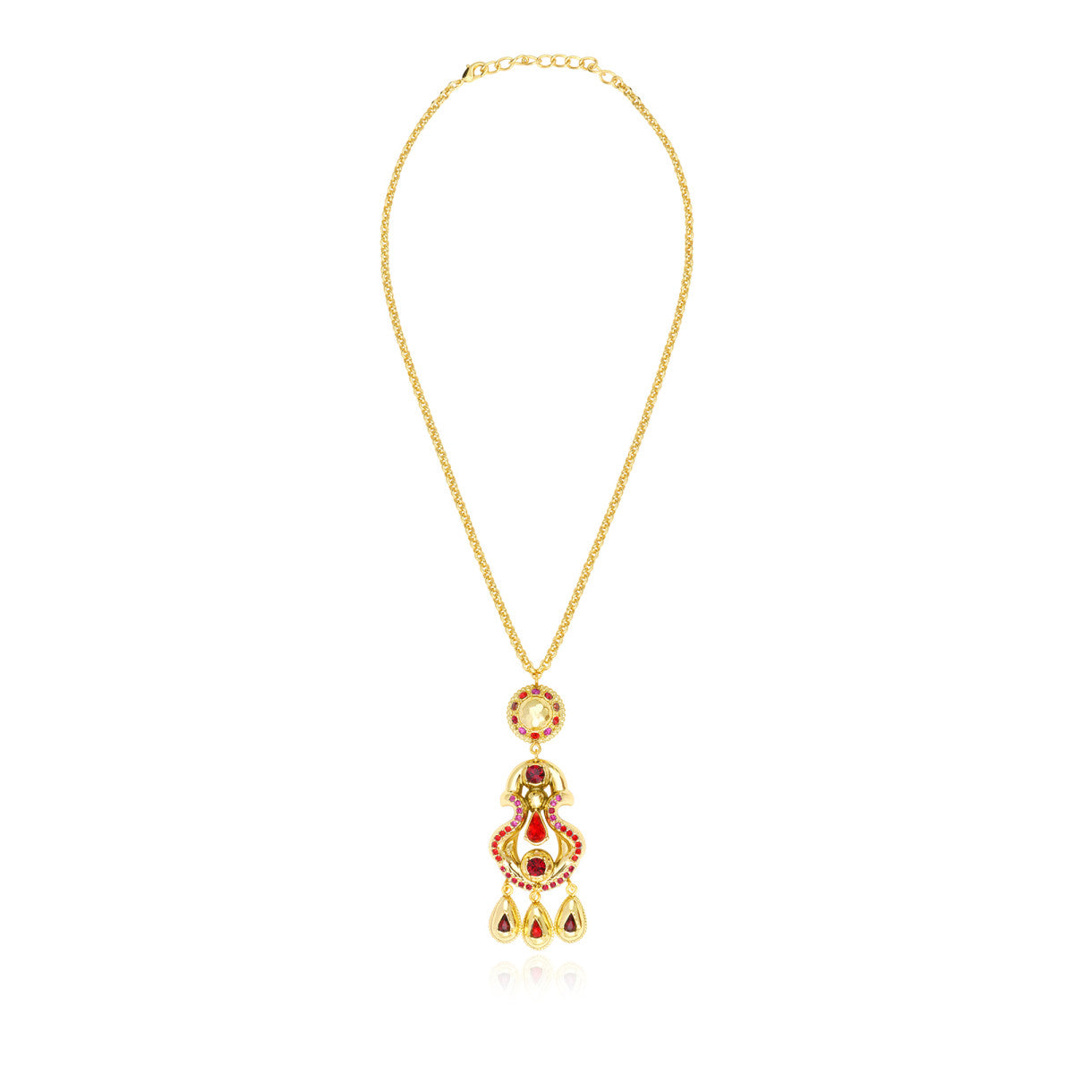 Collier pendentif Gloria en résine métallisée et cristaux - rouge Rose rouge