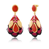 Boucles d'oreilles percées Alizia plumes et émail I fuchsia Rose rouge