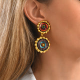 Boucles d'oreilles clips rondes Angèle résine métallisée et sequins - orange violet Orange violet