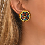 Boucles d'oreilles clips rondes Angèle en résine métallisée et sequins - orange Orange
