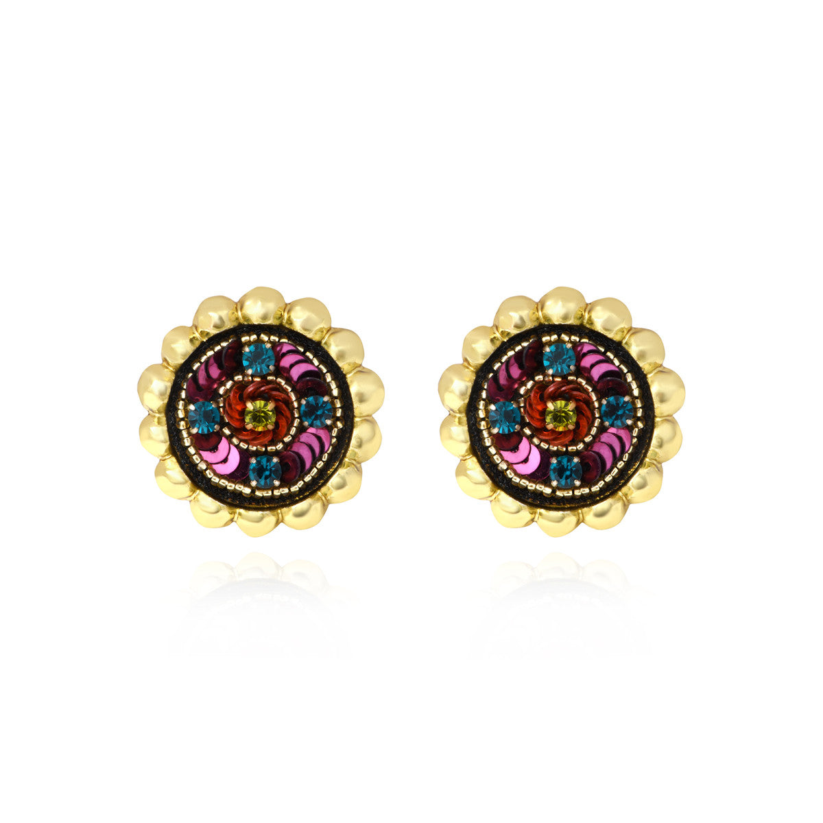 Boucles d'oreilles clips rondes Angèle en résine métallisée et sequins - violet Violet
