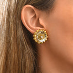 Boucles d'oreilles tiges percées Angèle en résine métallisée et sequins - doré Dore