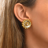 Boucles d'oreilles tiges percées Angèle en résine métallisée et sequins - doré Dore