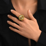 Bague ronde Angèle en résine métallisée et sequins taille M - doré Dore