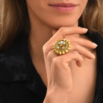 Grosse bague ronde Angèle en résine métallisée et sequins taille M - doré Dore