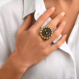 Grosse bague ronde Angèle en résine métallisée et sequins taille M - orange Orange