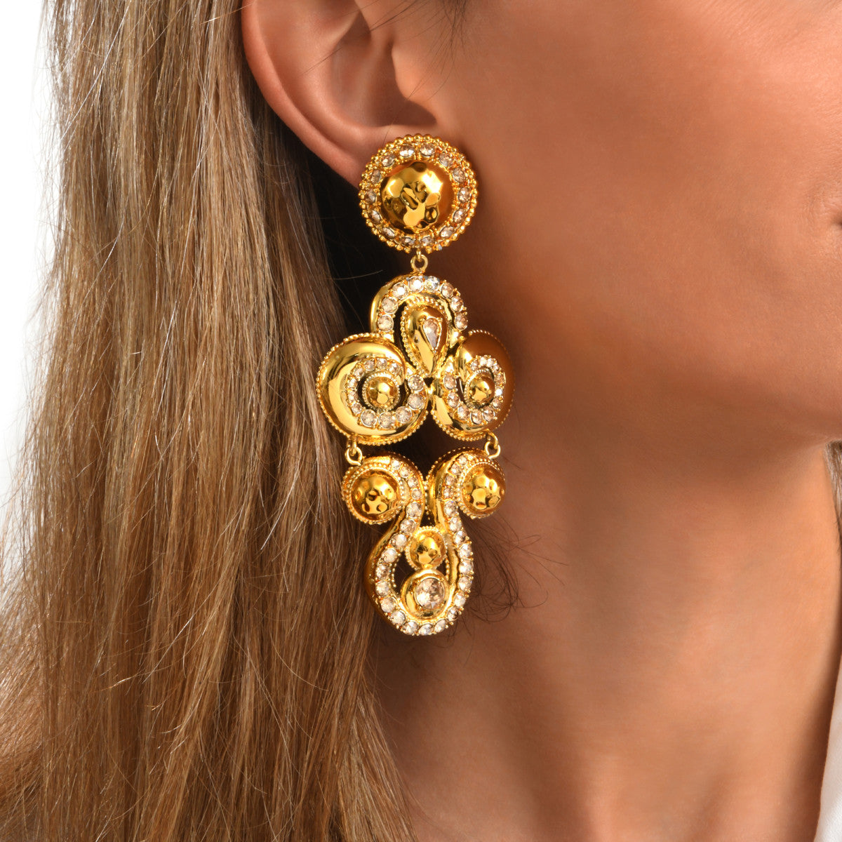 Boucles d'oreilles clips Gloria en résine métallisée dorée et cristaux - doré Dore
