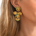 Boucles d'oreilles clips Gloria résine métallisée et cristaux - vert Bleu vert