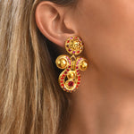 Boucles d'oreilles clips Gloria résine métallisée et cristaux - rouge Rose rouge