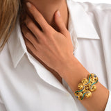 Bracelet chaine réglable Gloria en résine métallisée et cristaux - vert Bleu vert
