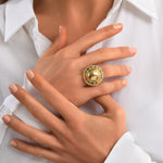 Bague Gloria en résine métallisée et cristaux taille M - vert  Bleu vert