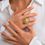 Bague Gloria en résine métallisée et cristaux taille M - vert  Bleu vert