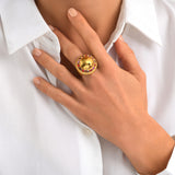 Bague Gloria en résine métallisée et cristaux taille M - rouge Rose rouge