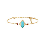 Bracelet fin réglable Noto cabochon turquoise composite et cornalines - bleu Turquoise