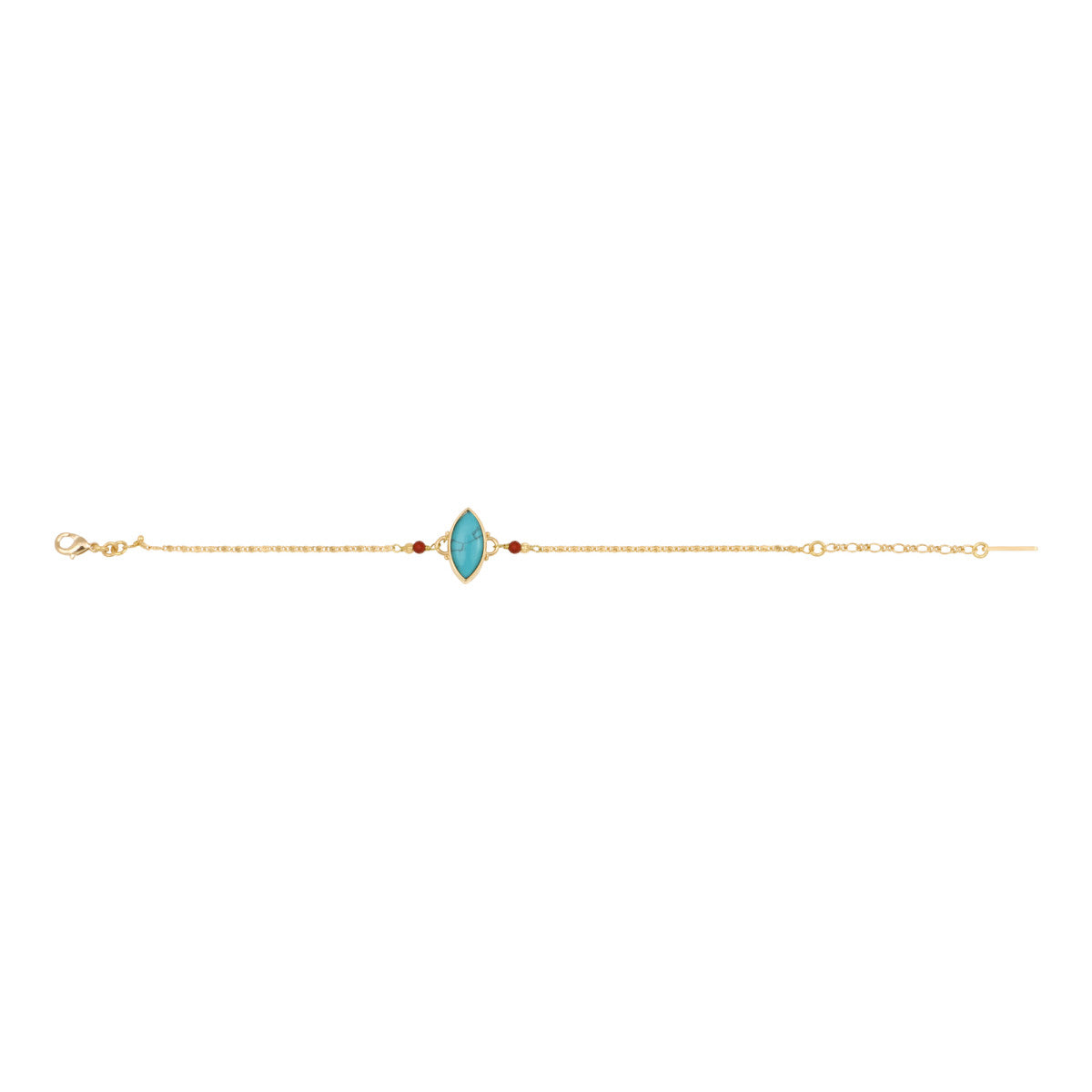 Bracelet fin réglable Noto cabochon turquoise composite et cornalines - bleu Turquoise