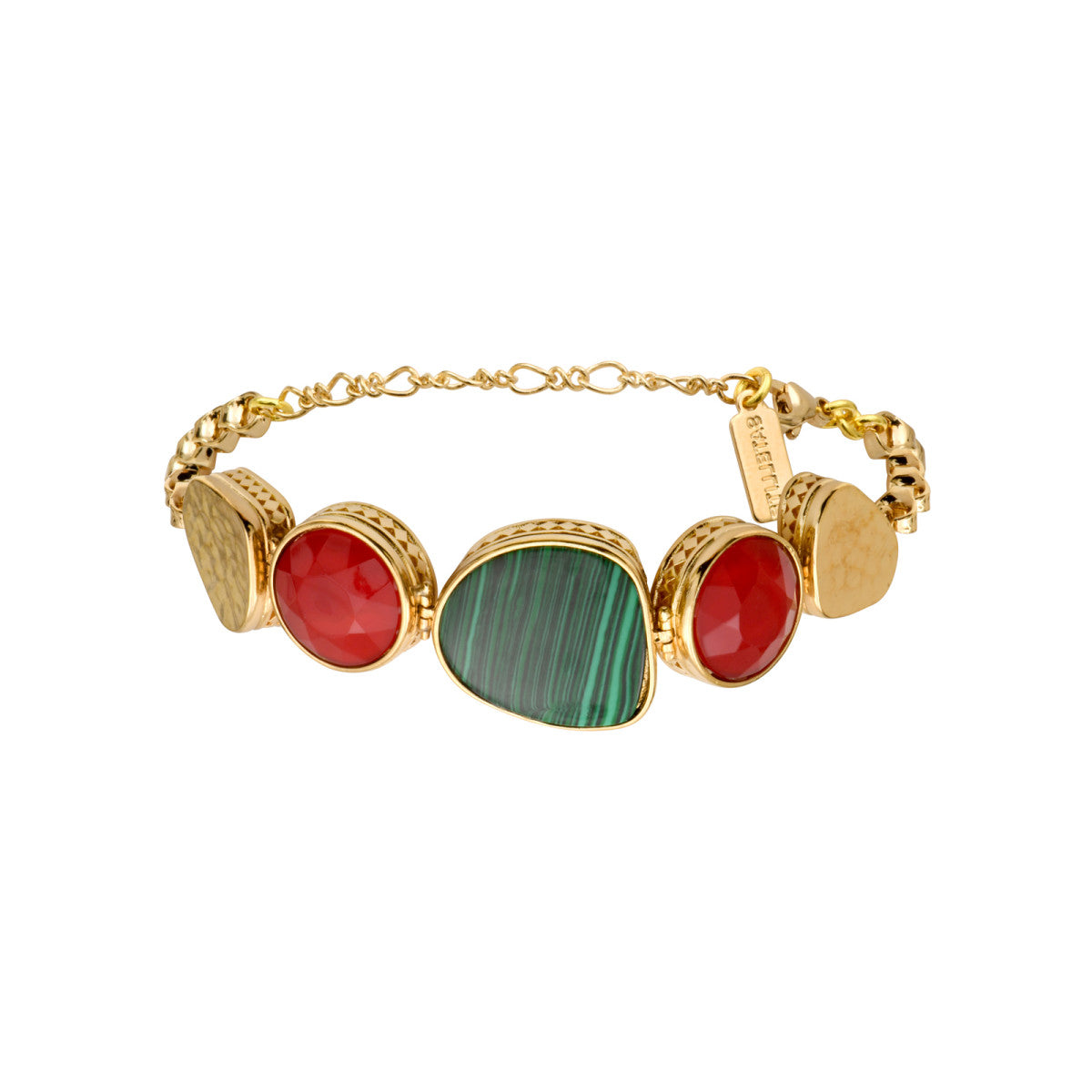 Bracelet réglable Noto en métal doré et cabochons colorés - vert Vert