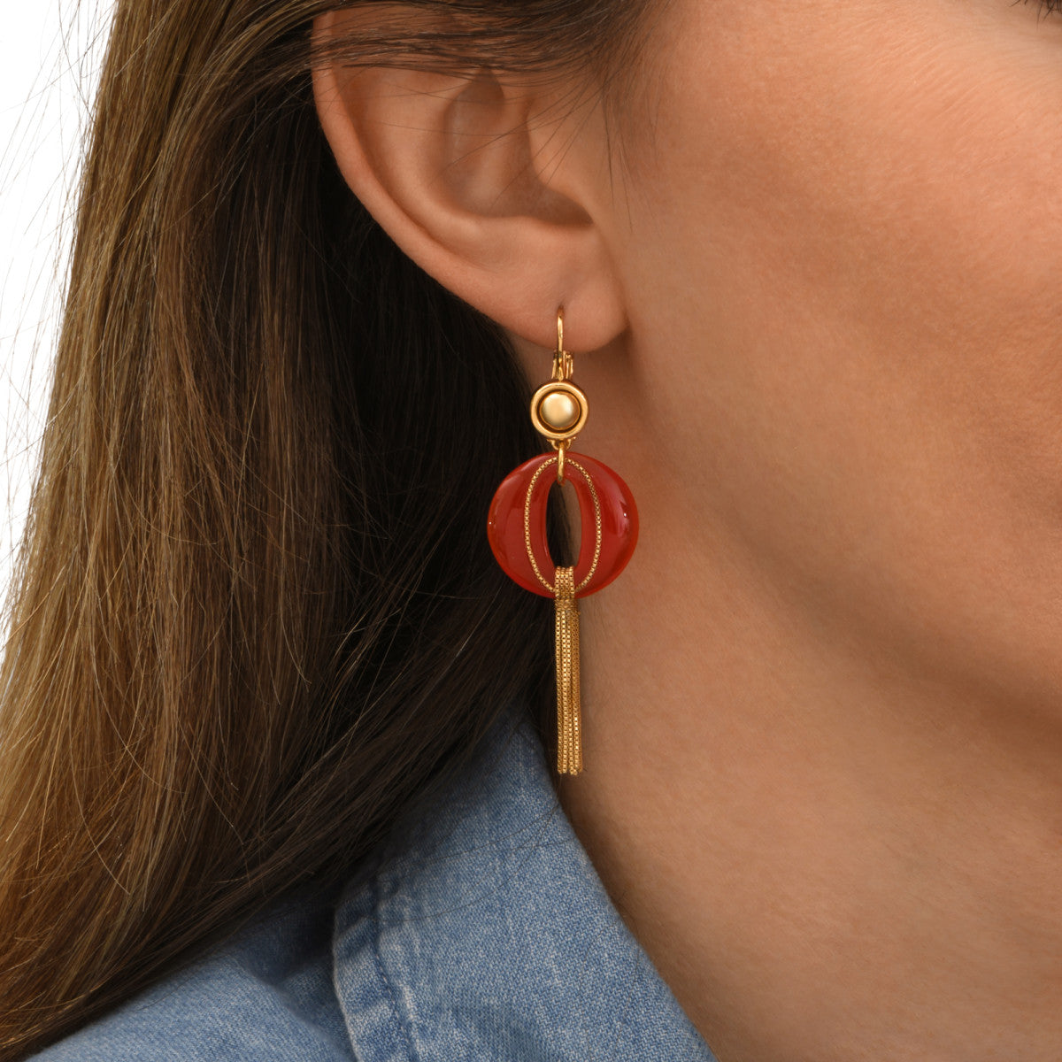 Boucles d'oreilles dormeuses longues Masseria en résine - corail Corail
