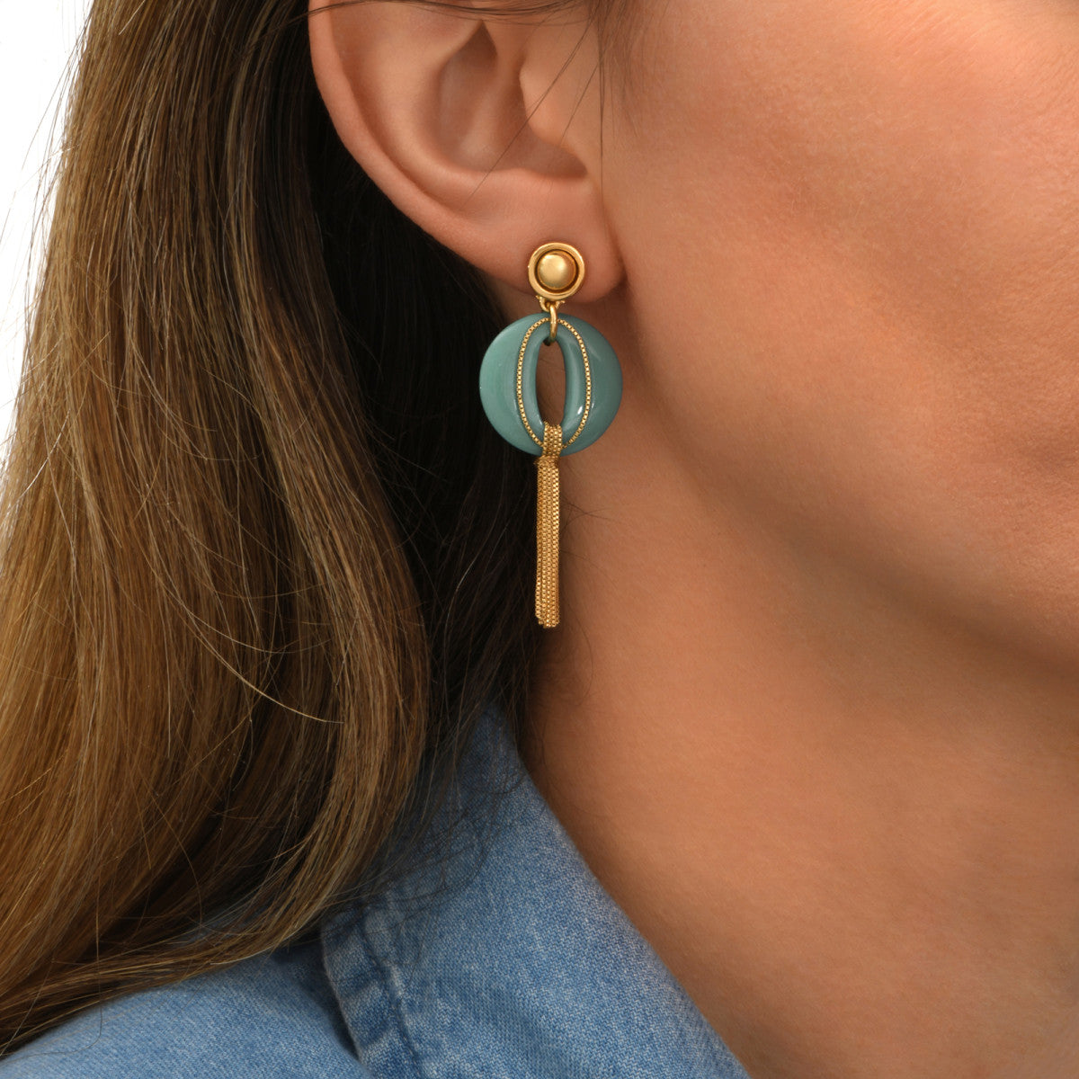 Boucles d'oreilles à tiges percées longues Masseria en résine - turquoise Turquoise