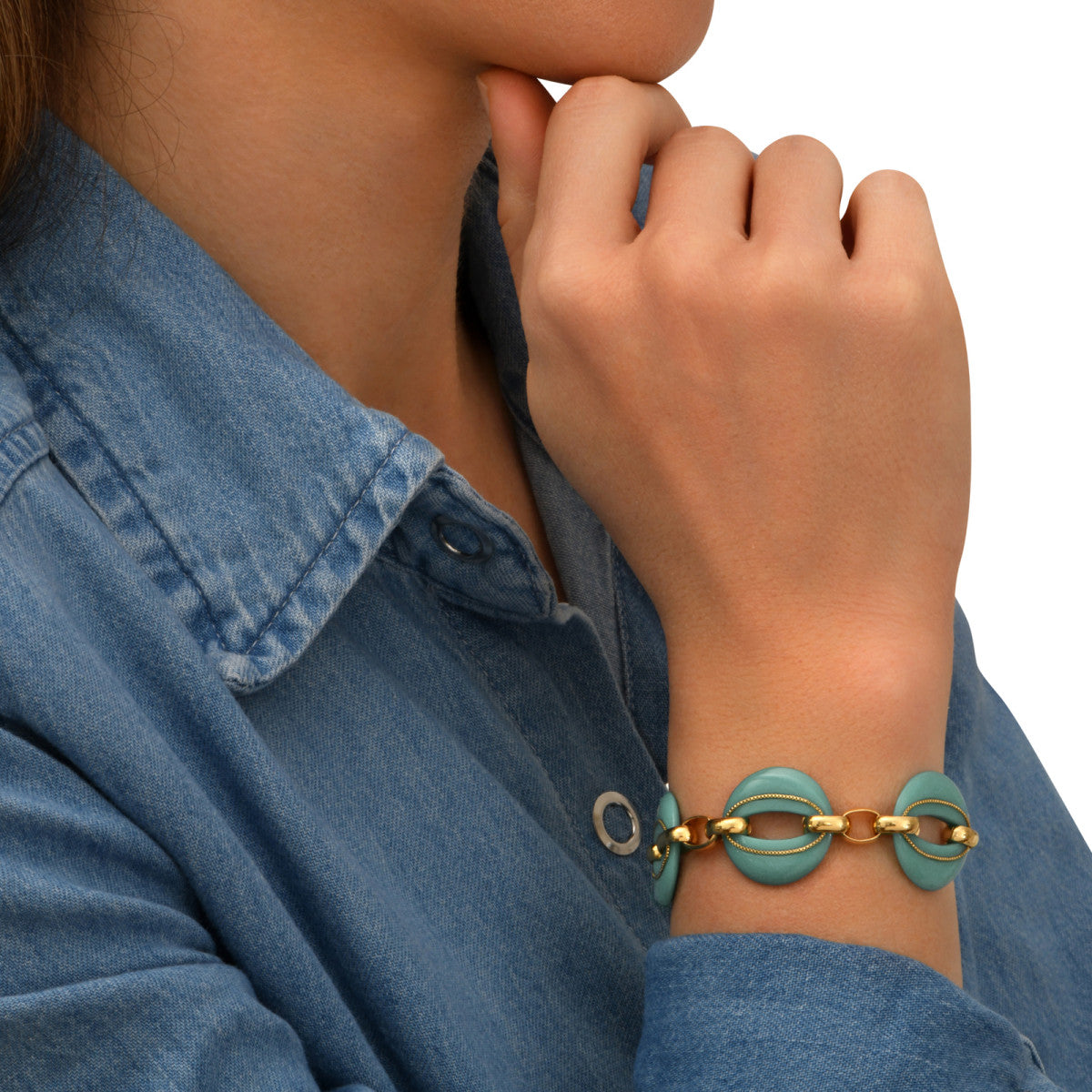 Bracelet chaîne Masseria en métal doré et résine - turquoise Turquoise