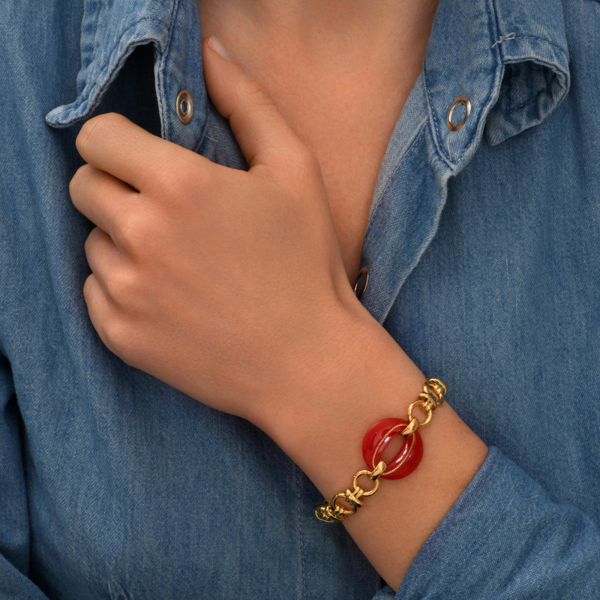 Bracelet chaîne Masseria en métal doré et maillon résine - corail Corail